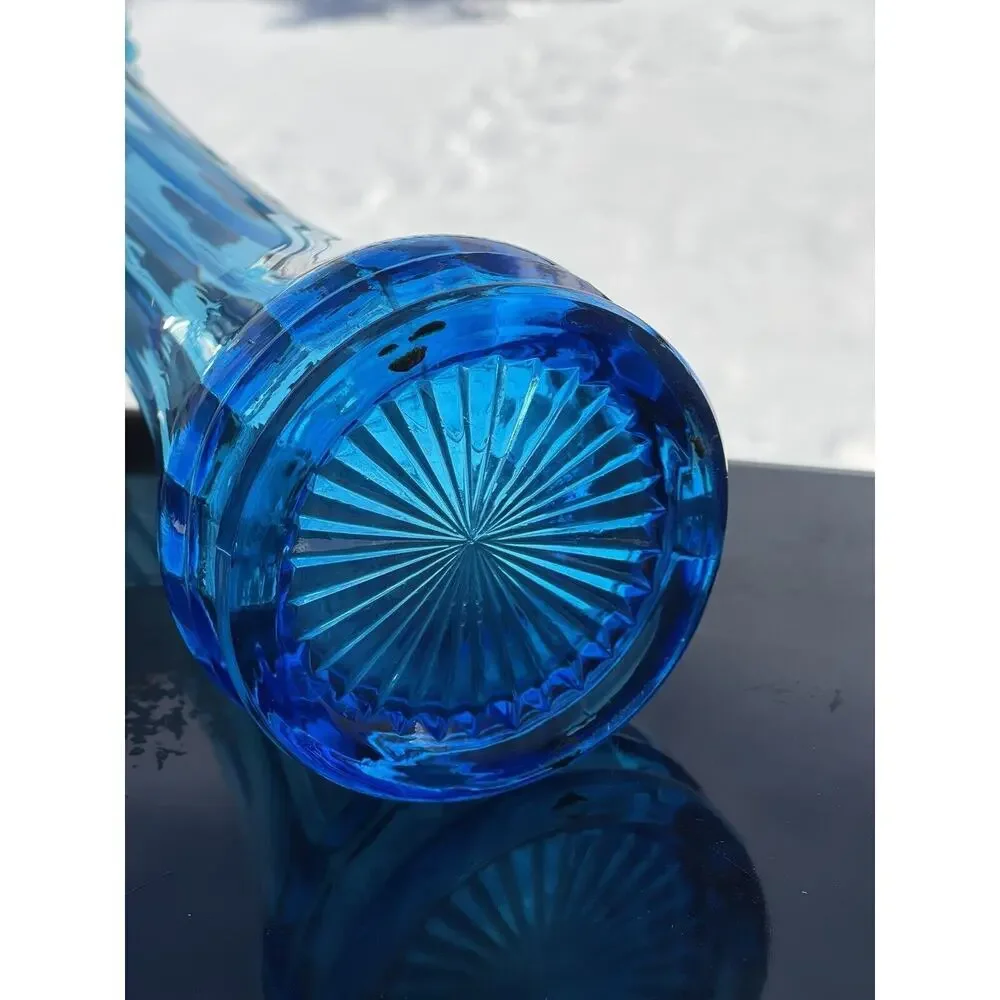 Ubiquitous Ribbed Panel Peacock Blue Swung Vase LE‎ Smith Glass 14”